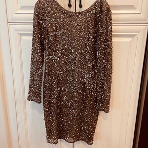 Adrianna Papell Brown Sequin Long Sleeve Dress